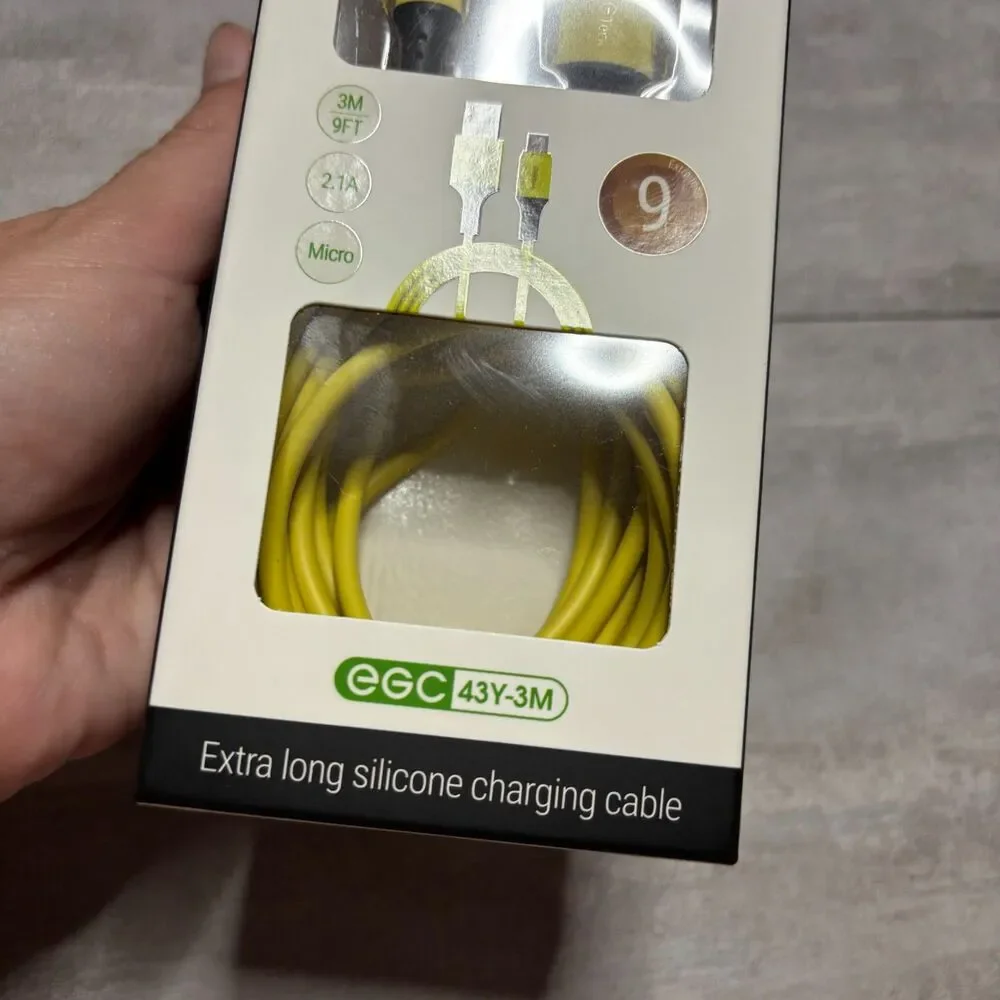 EGTech NWT 9 Foot Yellow Silicone USB to Micro Charging Chord